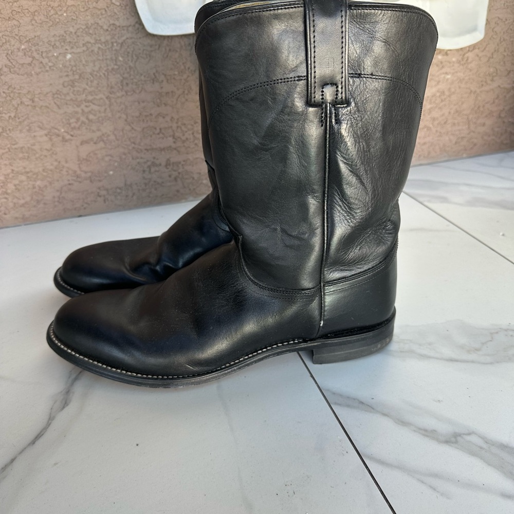 Justin Roper classic Black Leather Men's Cowboy Boots 3133 size 11.5 EEE wide - Picture 3 of 7